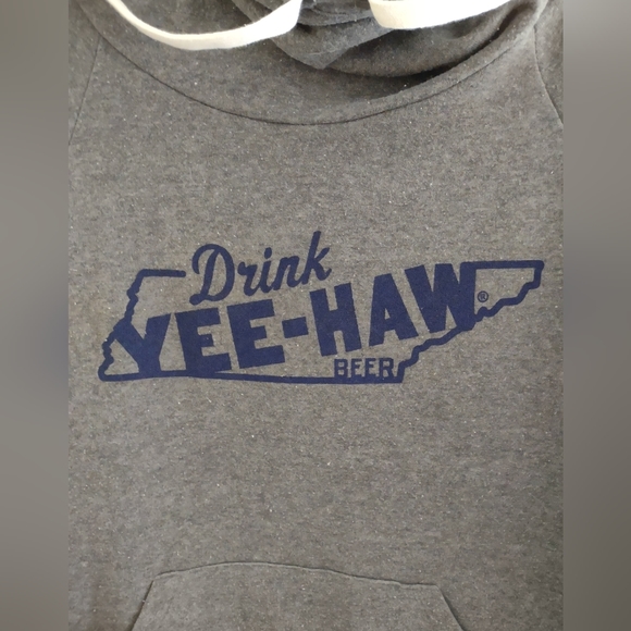 Grey Yeehaw Beer Hoodie with Thumb Holes and Front Pocket Sz. M - Picture 3 of 7